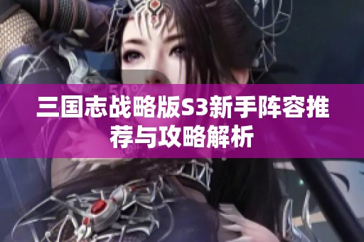 三国志战略版S3新手阵容推荐与攻略解析