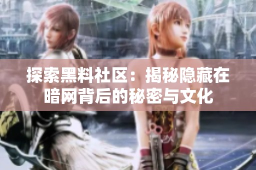 探索黑料社区：揭秘隐藏在暗网背后的秘密与文化